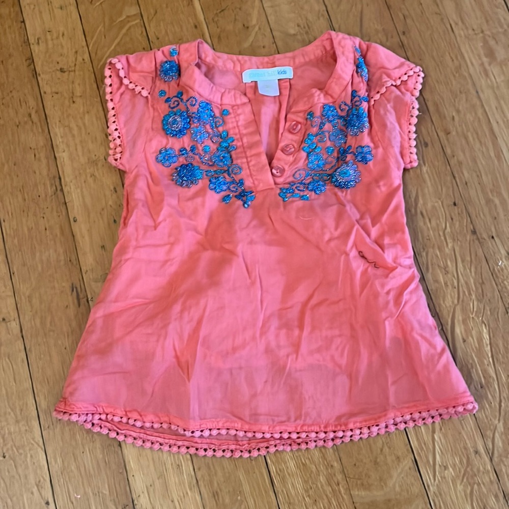 Garnet Hill Kids Coral Embroidered Top